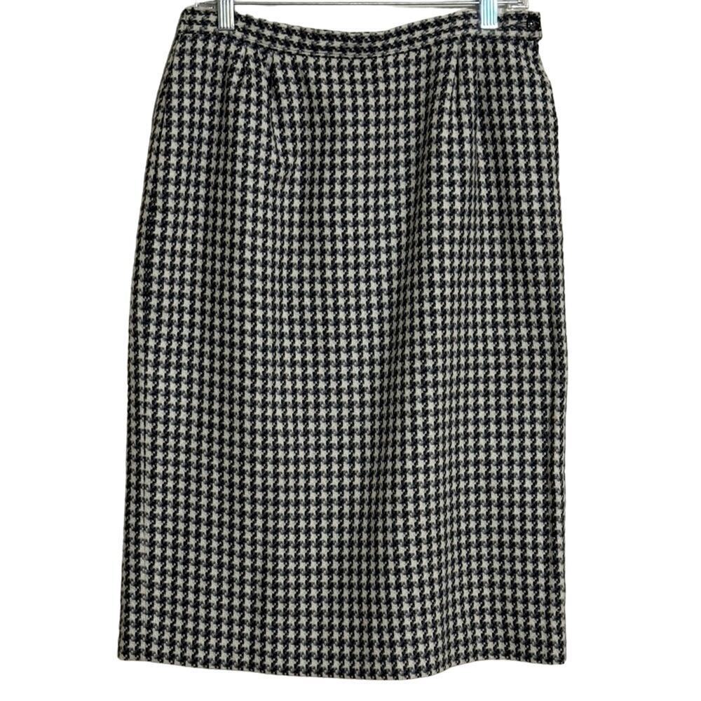 Pendleton 90s Virgin Wool Houndstooth Midi Pencil Skirt Black White Size 12